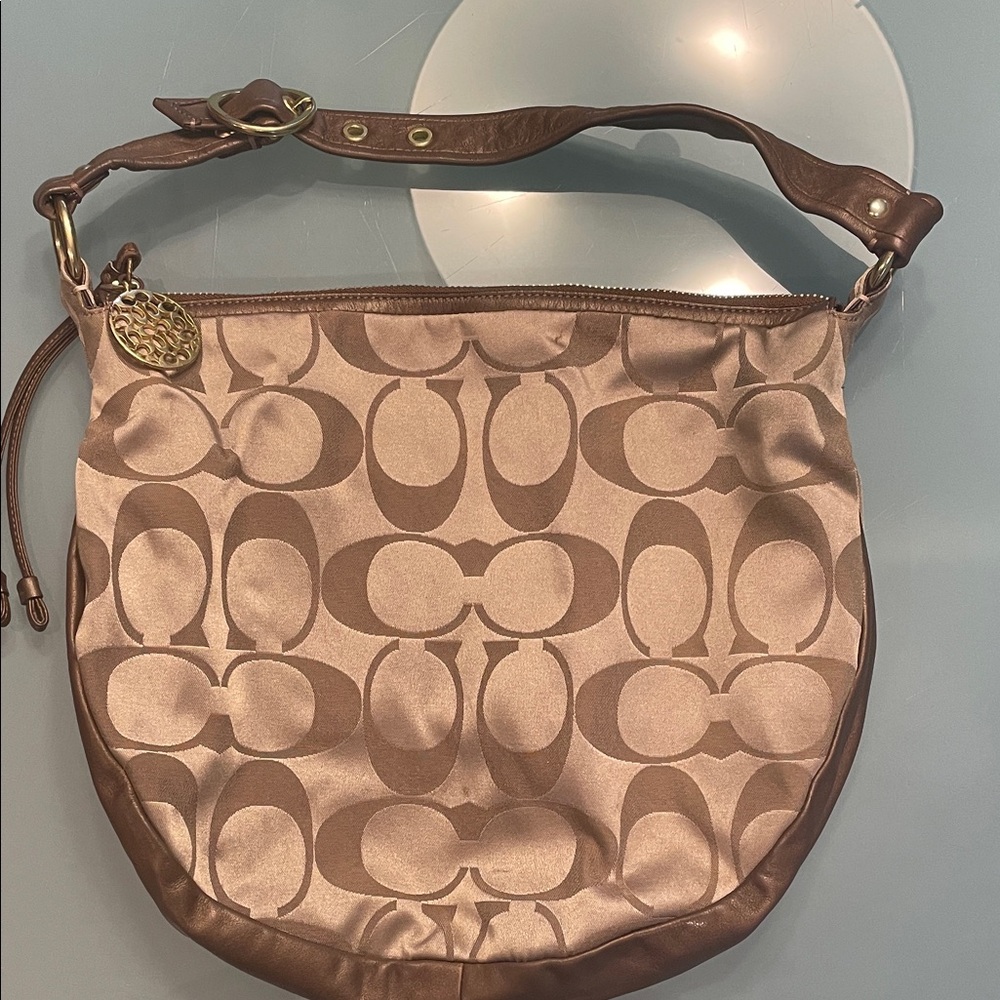 Coach Brown and Tan Signature Shoulder Bag